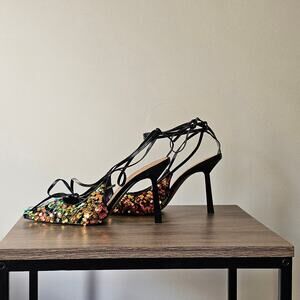 INC International Concepts Sandaze  Sequined Ankle Tie Pumps  Size 8 NWT